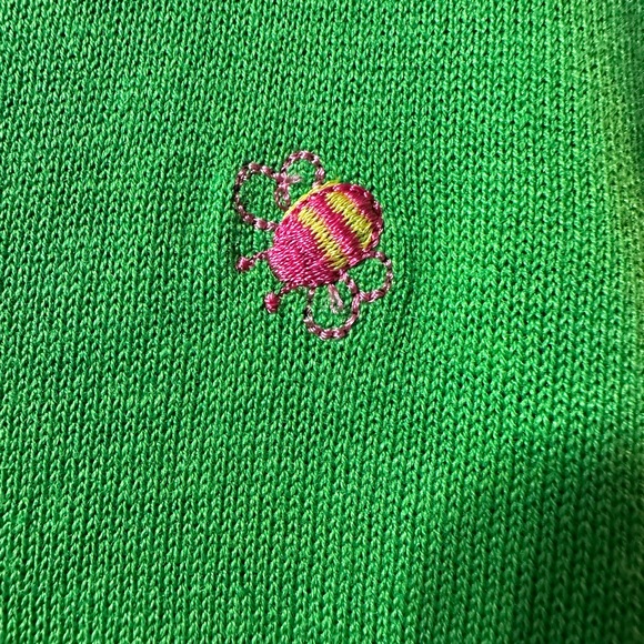 Quaker Factory silk bright green V-neck bumblebee cardigan with pink detail med - Picture 7 of 16
